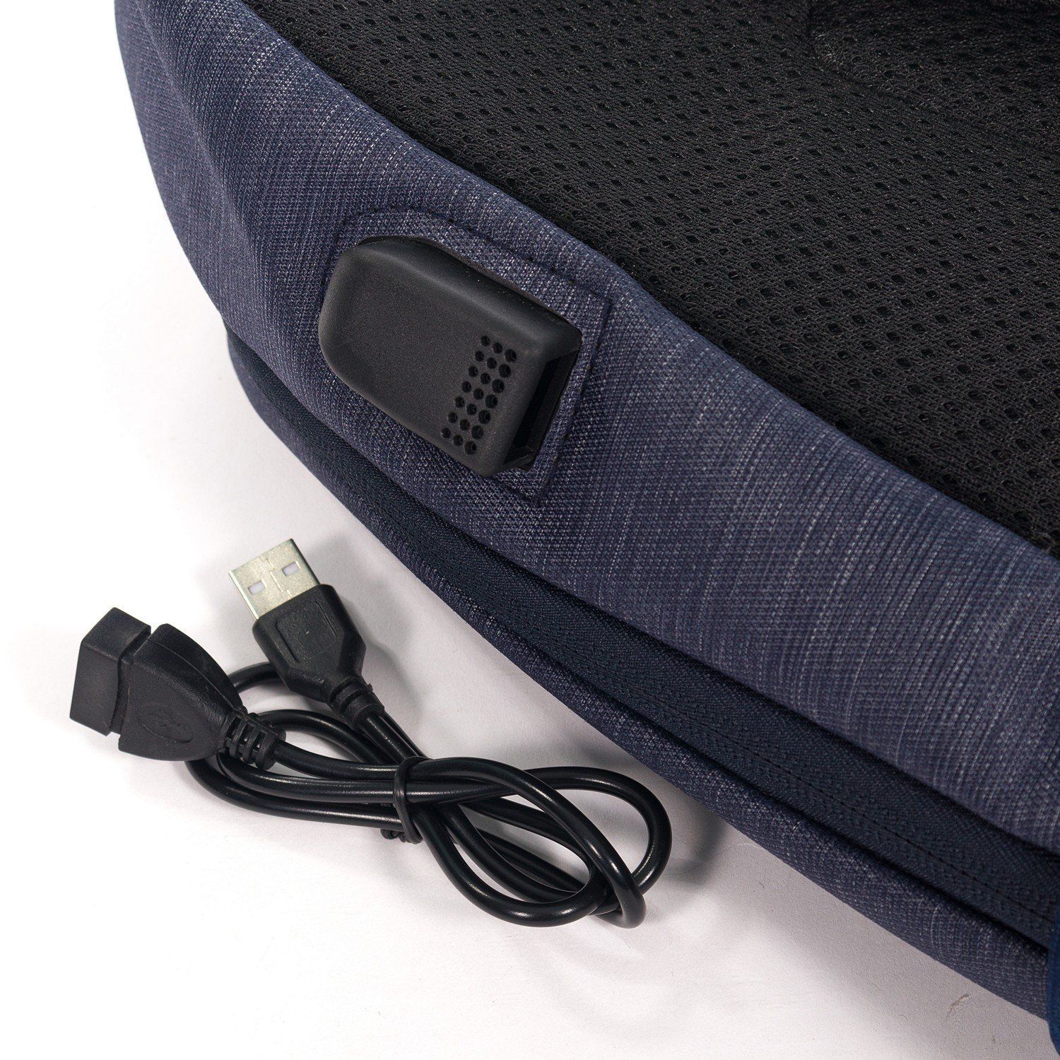 Рюкзак мужской городской, темно-синий однотонный, с широкими лямками, с USB и чехлом от дождя, объем