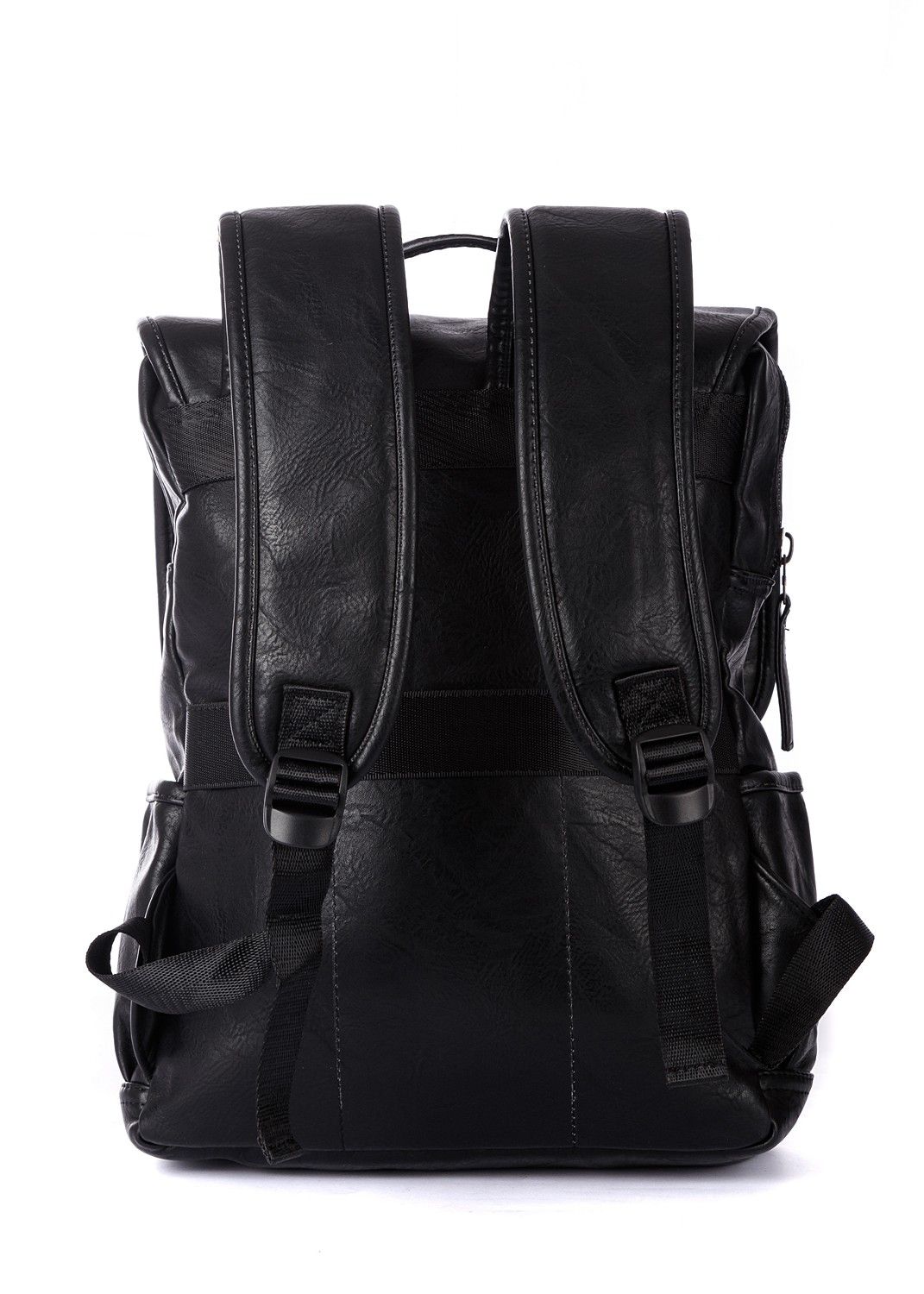 Рюкзак мужской / женский городской из искусственной кожи, черный, с широкими лямками, объем 14л