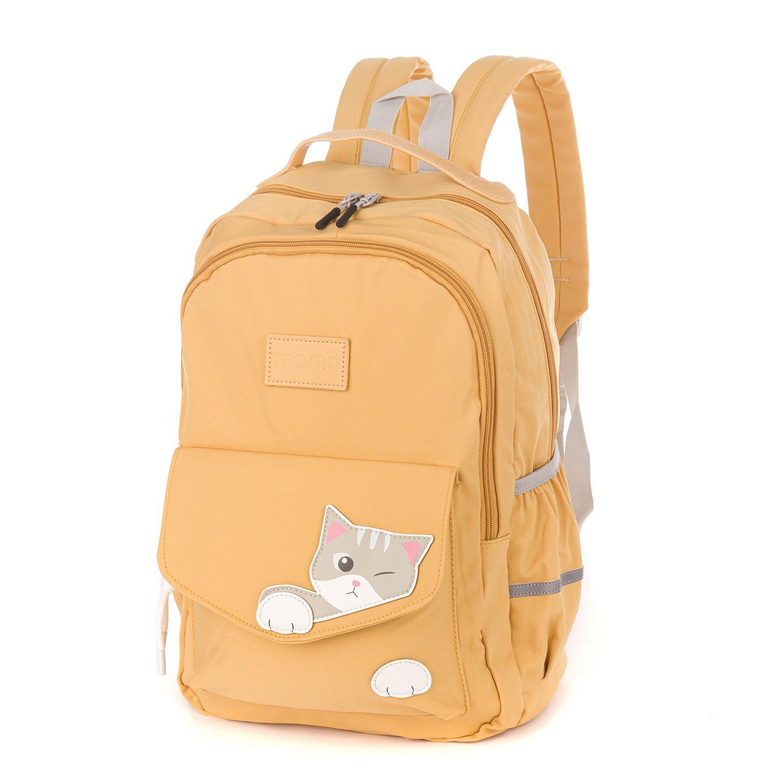 Рюкзак мужской городской, желтый, с котами, с USB и чехлом от дождя, объем 28 л