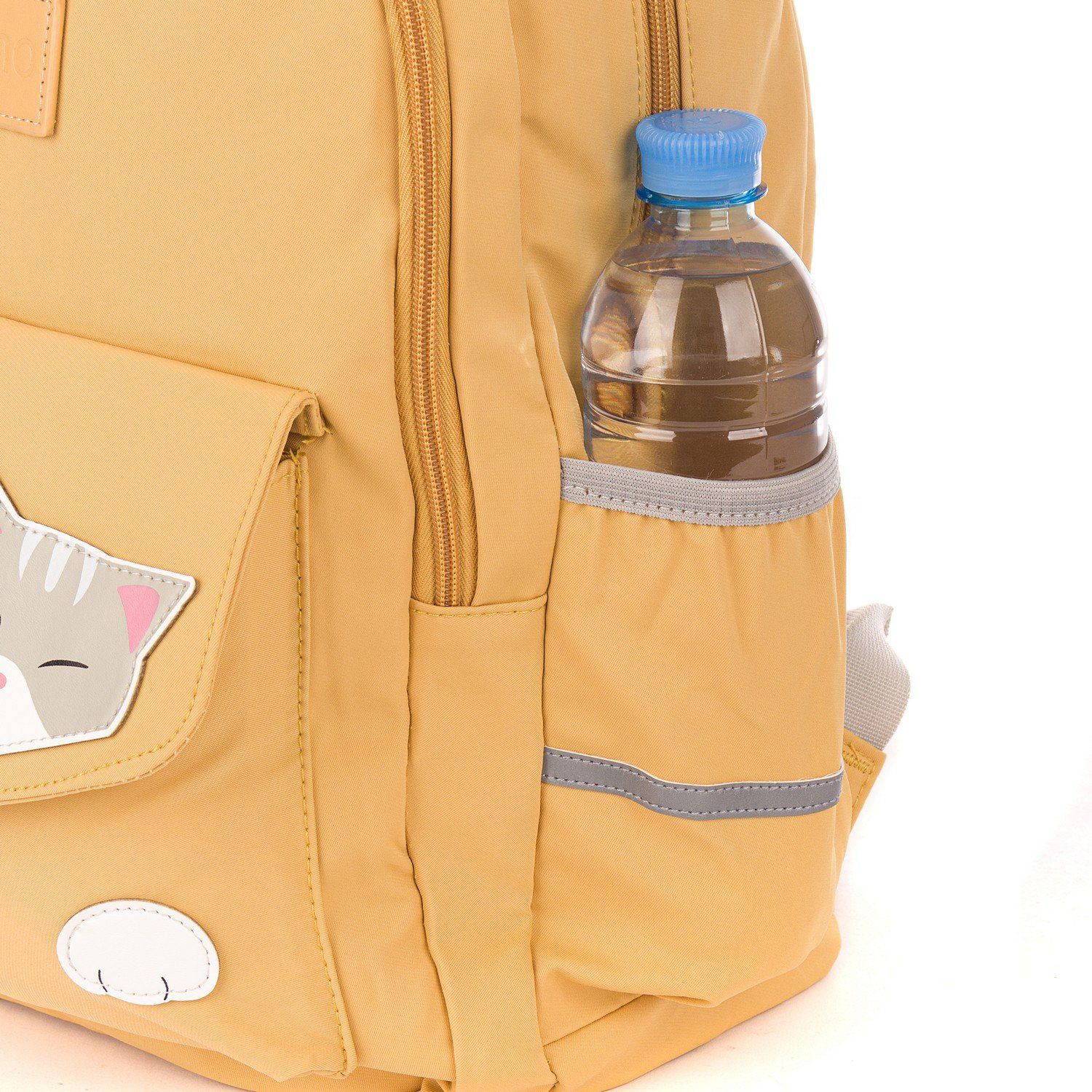 Рюкзак мужской городской, желтый, с котами, с USB и чехлом от дождя, объем 28 л