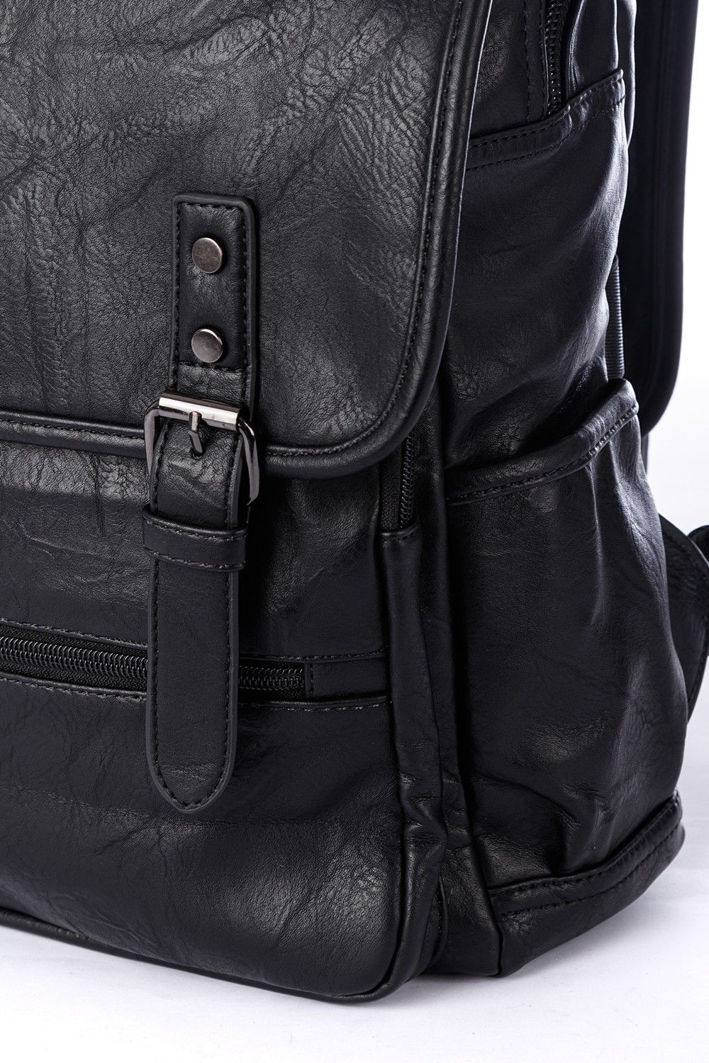 Рюкзак мужской / женский городской из искусственной кожи, черный, с широкими лямками, объем 14л
