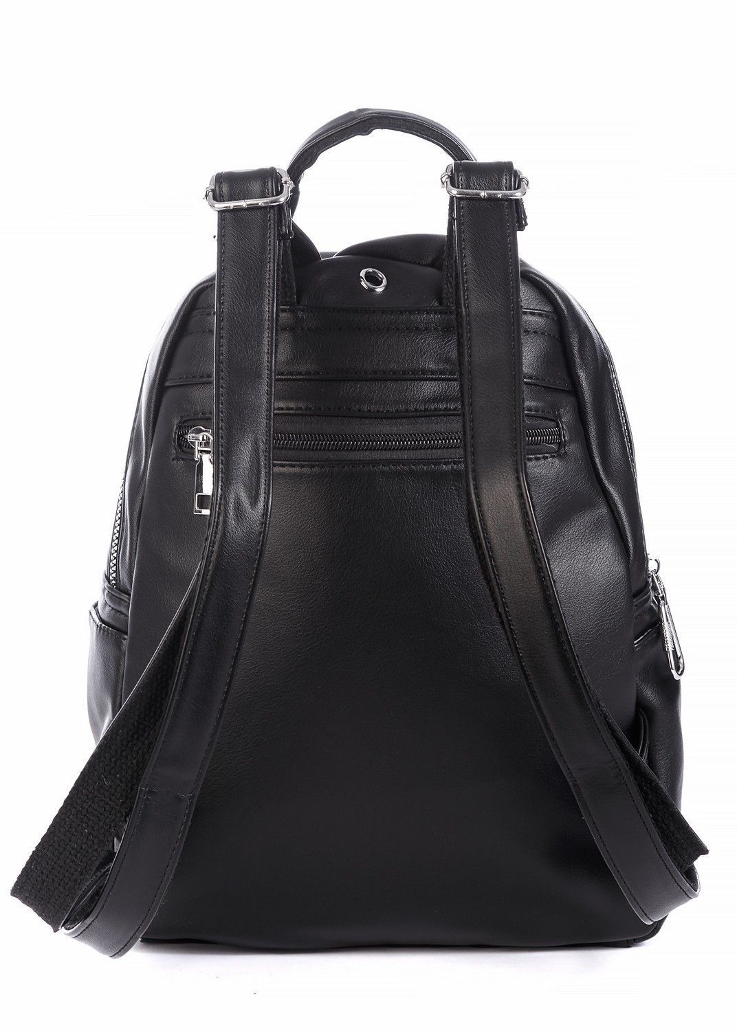 Рюкзак женский городской, однотонный черный, из искуссвтенной кожи, 7л.