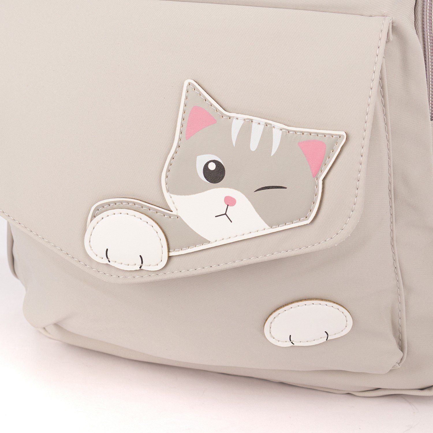 Рюкзак мужской городской, бежевый, с котами, с USB и чехлом от дождя, объем 28 л