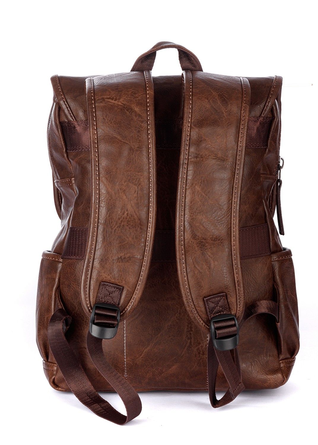 Рюкзак мужской / женский городской из искусственной кожи, коричневый, с широкими лямками, объем 14л