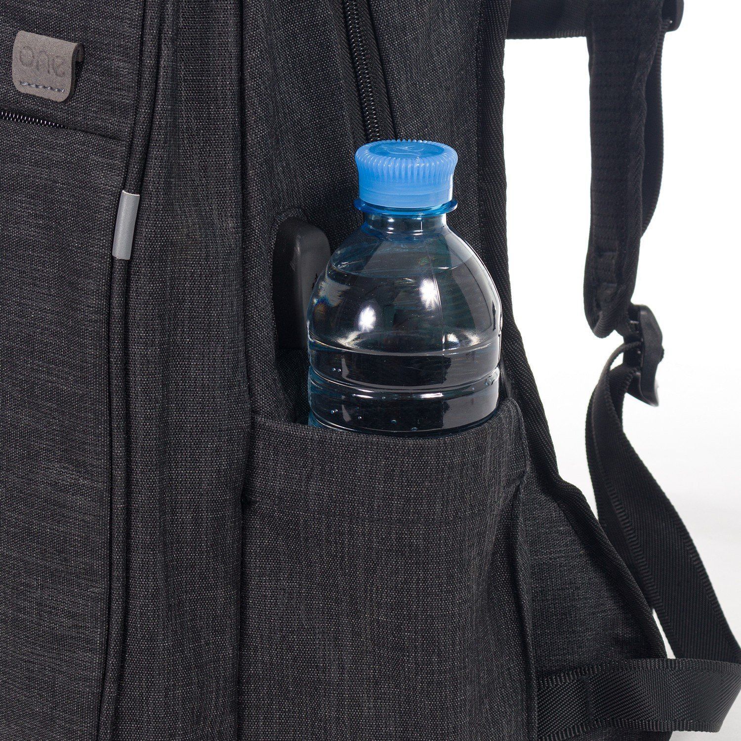 Рюкзак мужской городской, черный однотонный, с широкими лямками, USB и светоотражающими вставками, о