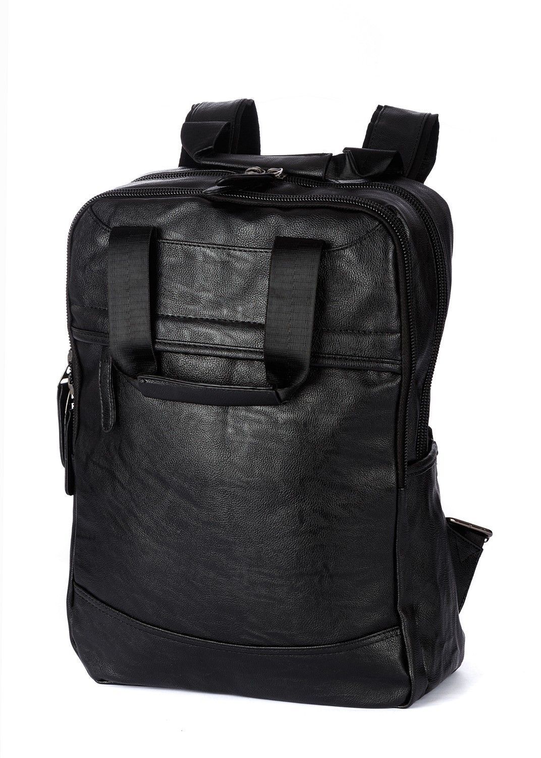 Рюкзак мужской / женский городской из искусственной кожи, черный, со стандартными лямками, объем 16л