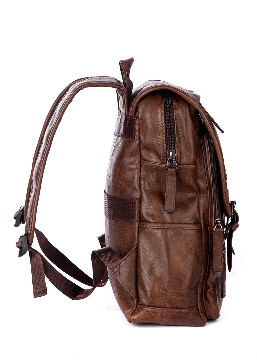Рюкзак мужской / женский городской из искусственной кожи, коричневый, с широкими лямками, объем 14л