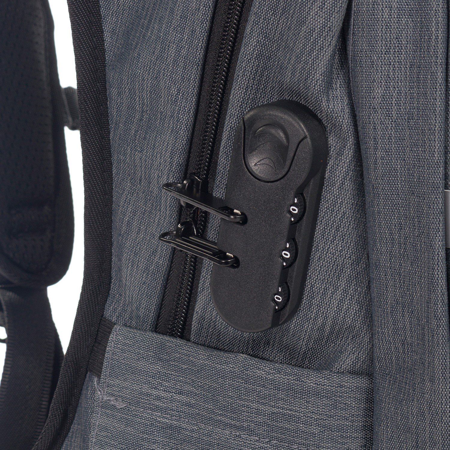 Рюкзак женский городской, серый однотонный, с широкими лямками, USB и светоотражающими вставками, об