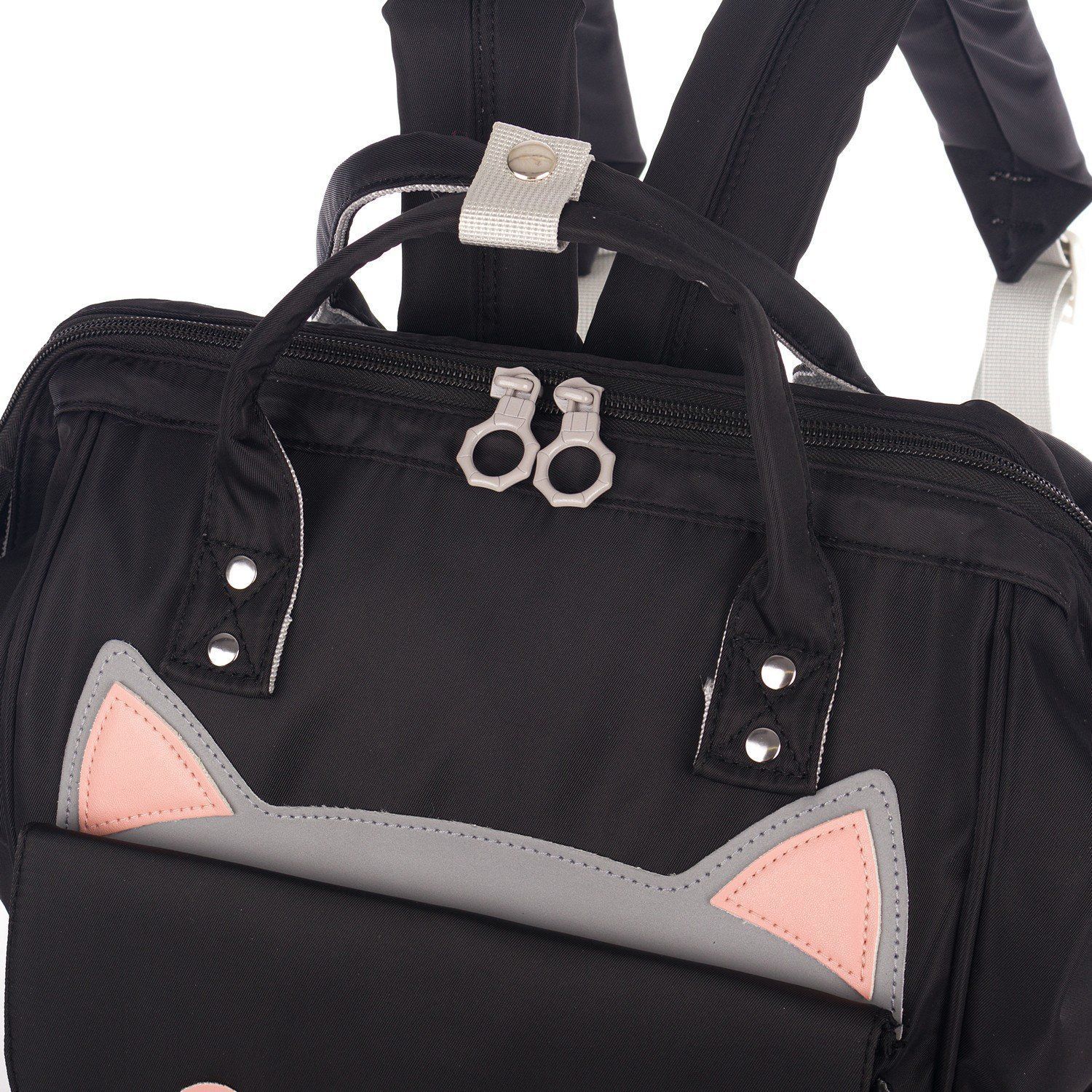Рюкзак женский городской, черный, с котами, со светоотражающими вставками, объем 11 л