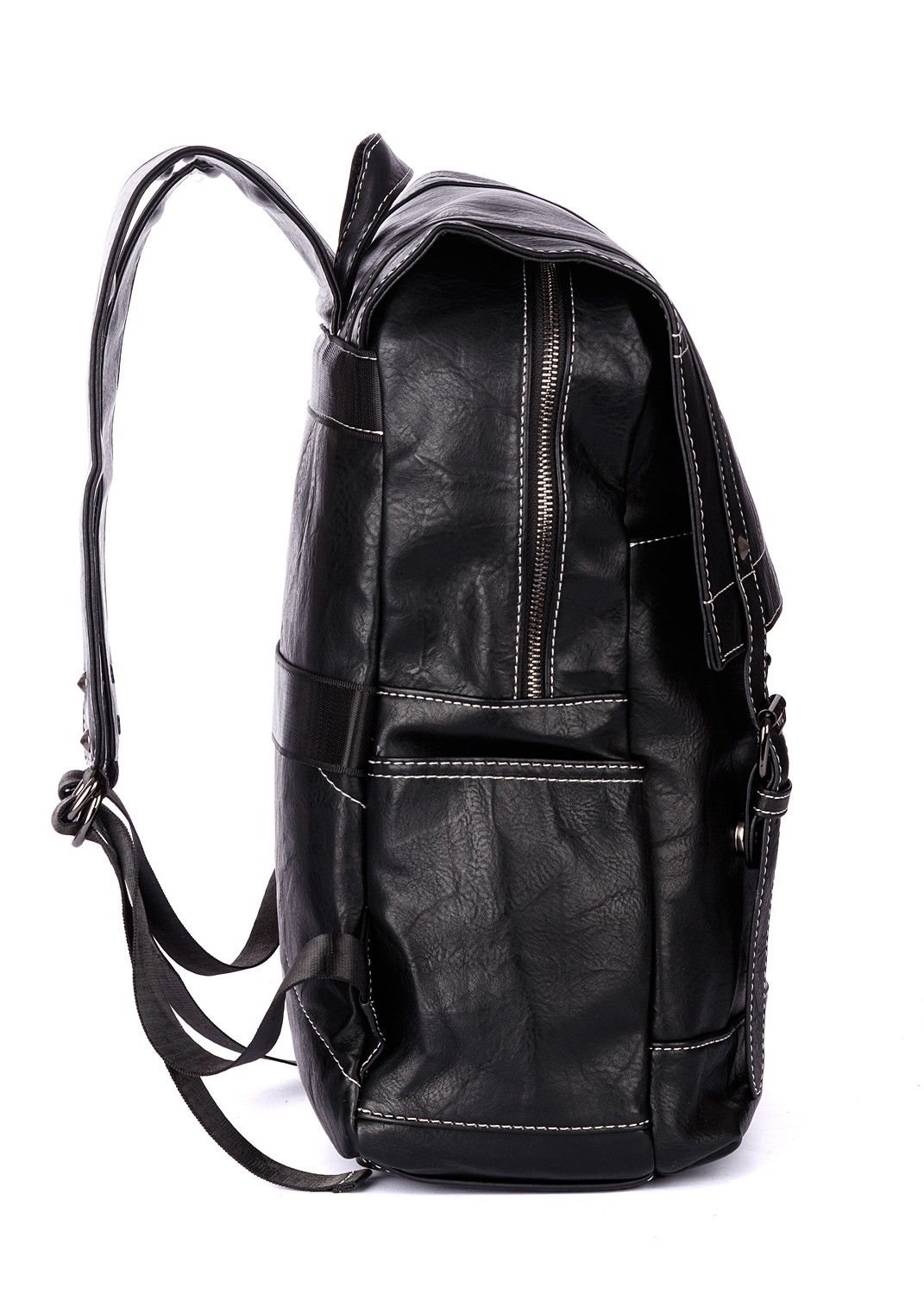 Рюкзак мужской / женский городской из искусственной кожи, черный, с широкими лямками, объем 13л